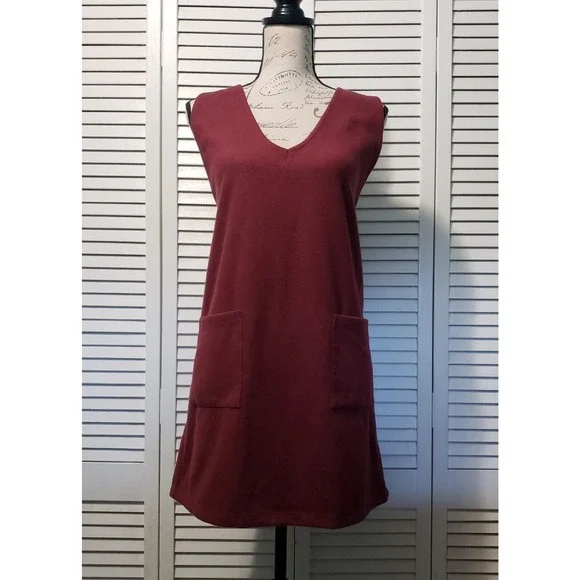 Asos Design Sleeveless Pinafore Pocket Dress Women's Size 8 Burgundy A-line Mini - Picture 2 of 9